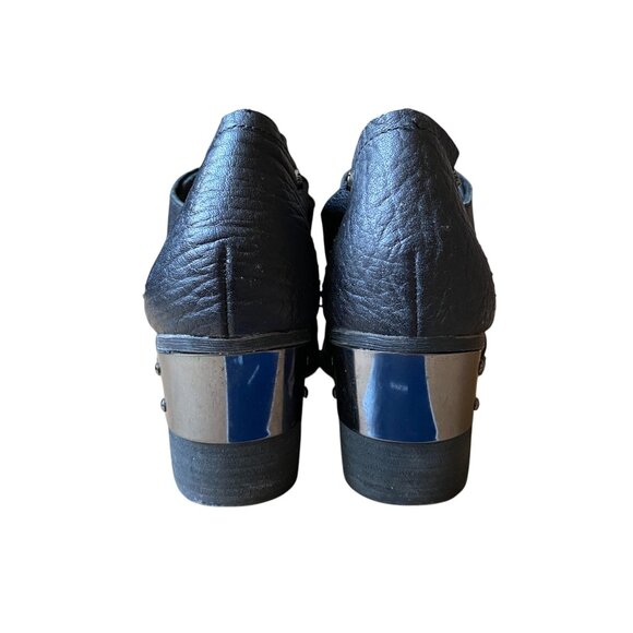 Vogue Black Leather Square Toe Cowgirl Bootie Urban Outfitters Gothic Size 10 - Picture 3 of 8